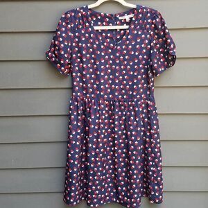 Collective Concepts Red Tan Navy Fit & Flare Short Sleeve Dress Size Medium